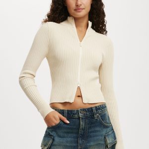 Double Rib Zip Collar Cardigan