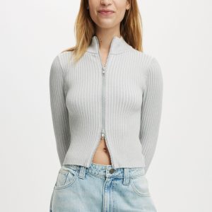 Double Rib Zip Collar Cardigan