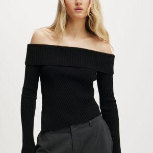 Asym Rib Off Shoulder Knit