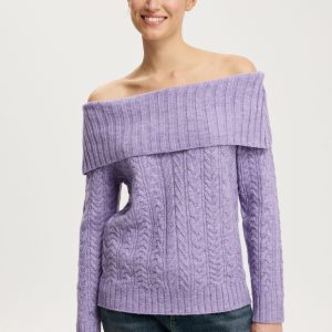 Fluffy Cable Off Shoulder Knit