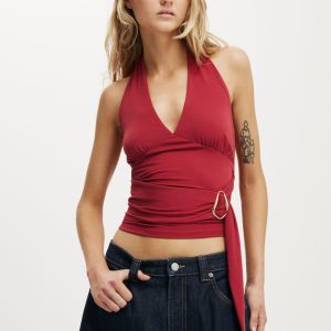 Buckle Belt Tie Halter Top