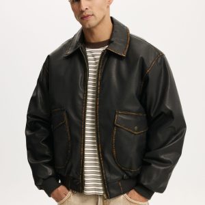 Vintage Faux Leather Bomber