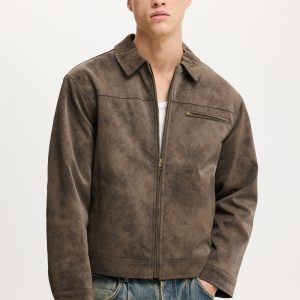 Cropped Faux Suede Harrington