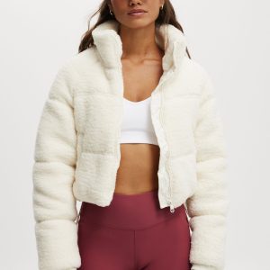 The Mother Puffer Cropped Sherpa Jacket