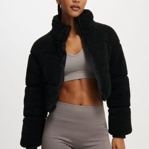 The Mother Puffer Cropped Sherpa Jacket