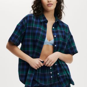 Flannel Boyfriend Short Sleeve Shirt