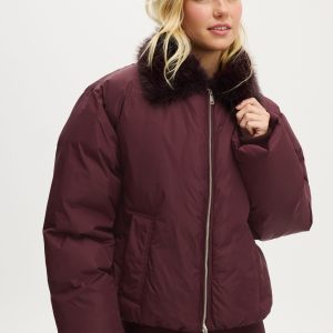 The Mother Puffer Faux Fur Collar Bomber
